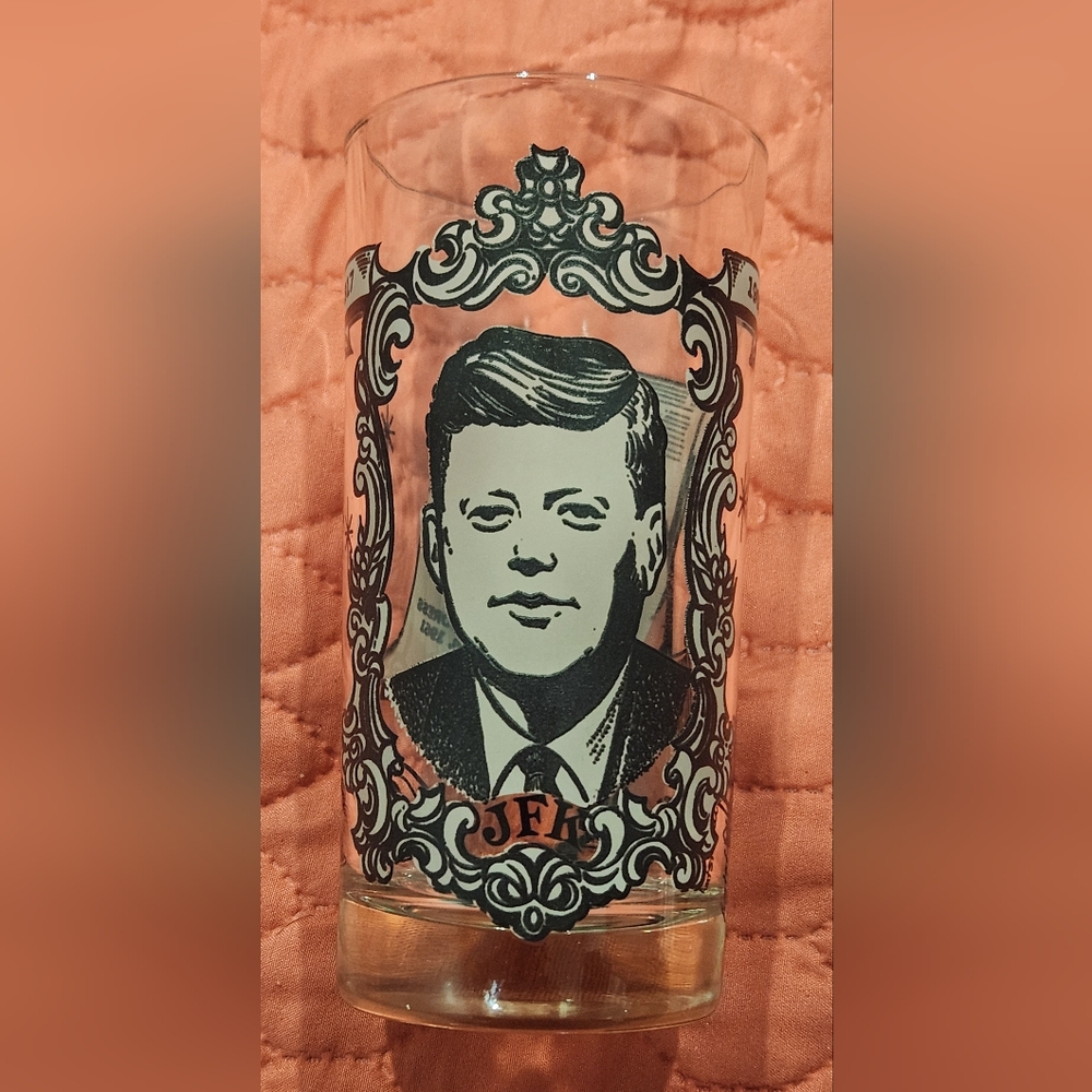 Vintage JFK Glass with Black and White Design, inaugural address